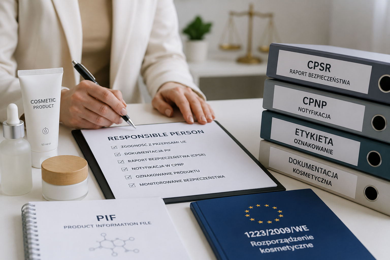 Responsible Person odpowiedzialna za zgodność kosmetyku z wymaganiami UE, dokumentacją PIF, CPSR i notyfikacją CPNP